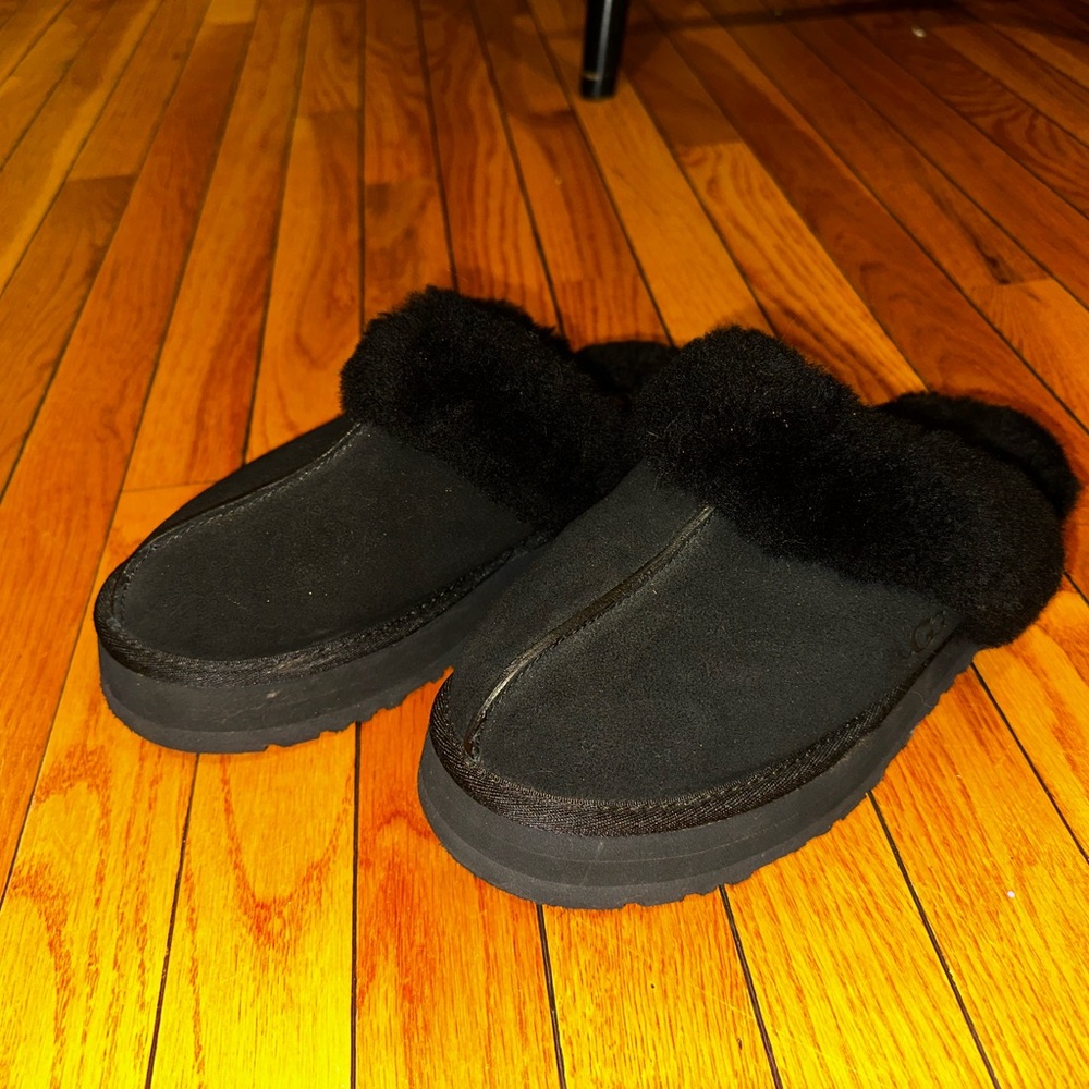 UGG Disquette Black Plush Slippers